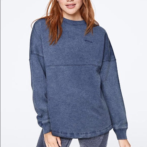 Victoria’s Secret PINK Varsity Crew Sweatshirt Ensign Blue Acid Wash Large NEW - Picture 4 of 4